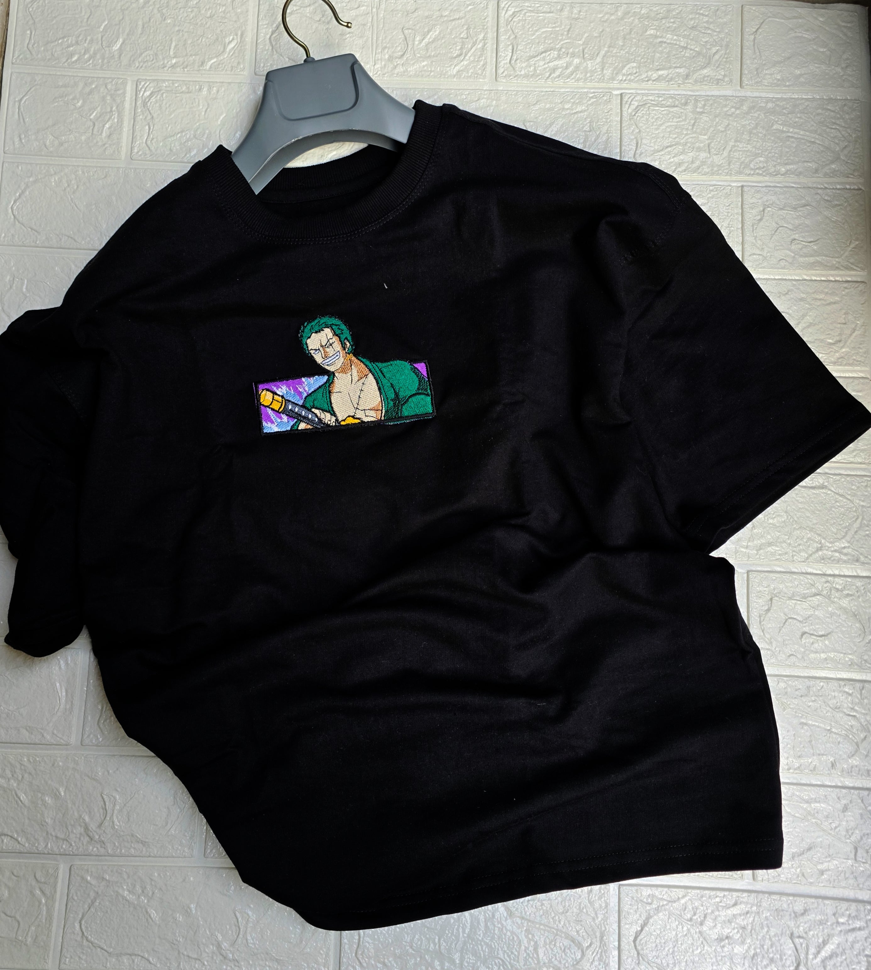 One Peice Zoro Black Unisex Oversized Tshirt - (Embroidered)