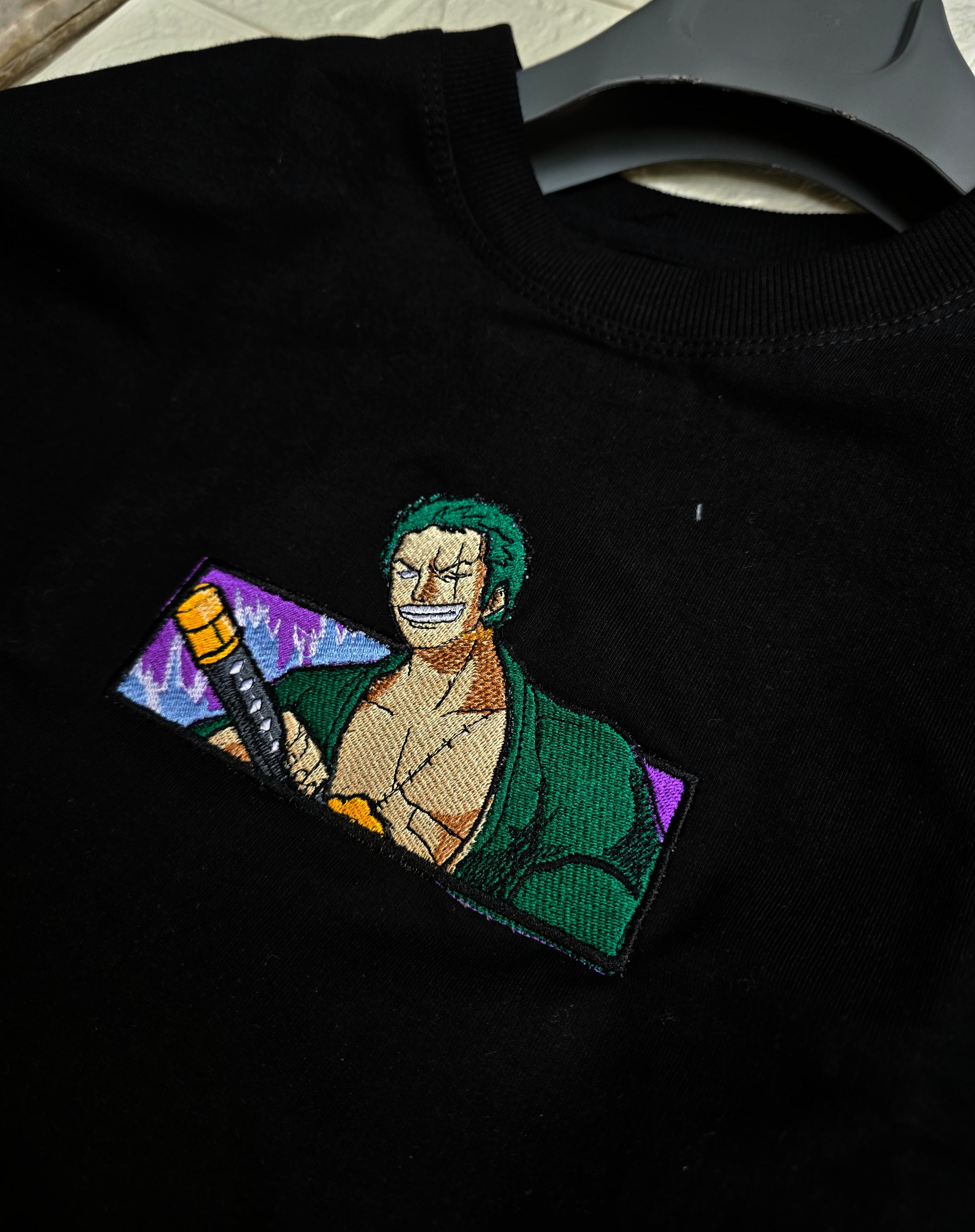 One Peice Zoro Black Unisex Oversized Tshirt - (Embroidered)