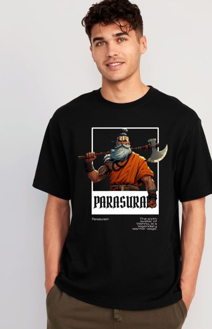 Parshurama-The Powerful Black Tees-(Printed)