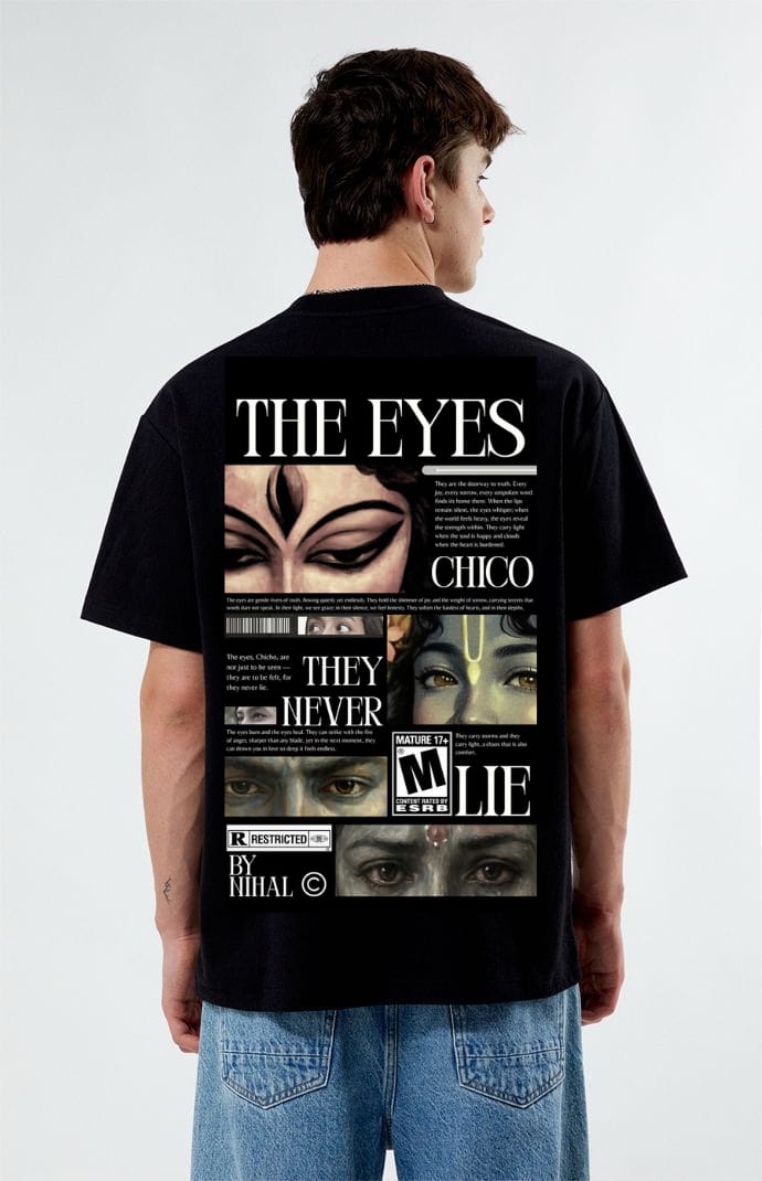 The Power Eyes Oversized Black Tees-(Printed)
