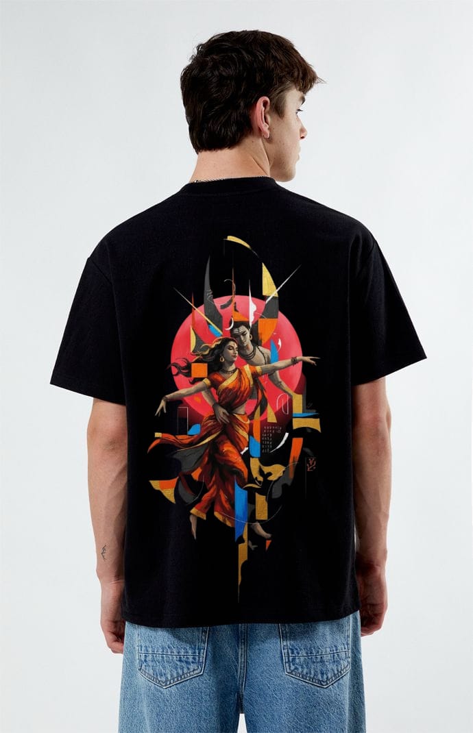 Shiv-Shakti Oversized black tees-(Printed)