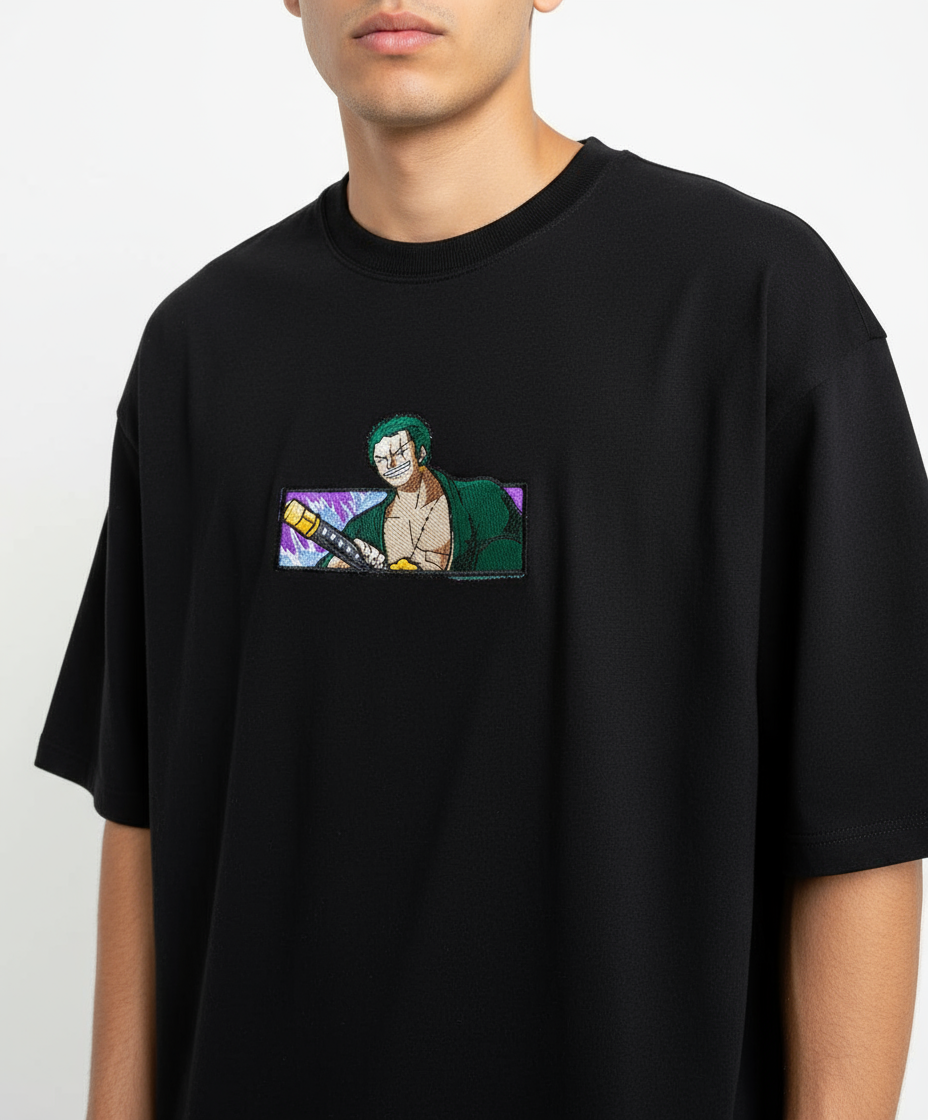 One Peice Zoro Black Unisex Oversized Tshirt - (Embroidered)
