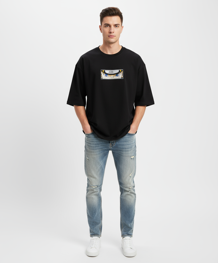 Naruto Black Unisex Oversized Tshirt - (Embroidered)
