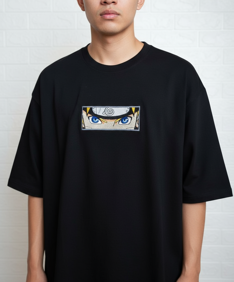 Naruto Black Unisex Oversized Tshirt - (Embroidered)