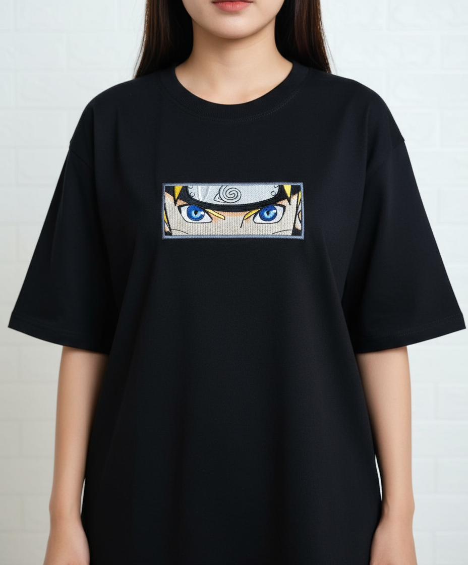 Naruto Black Unisex Oversized Tshirt - (Embroidered)